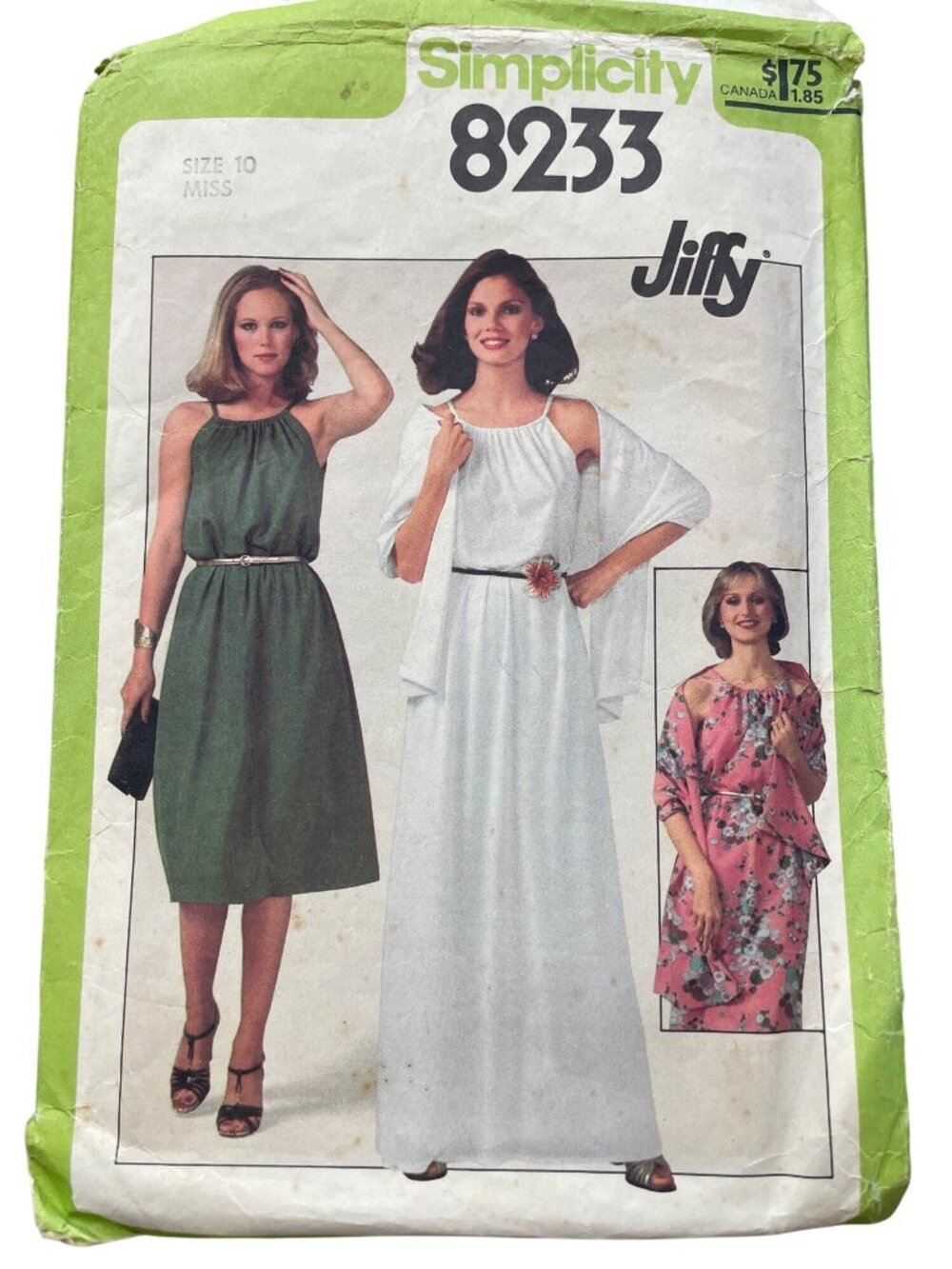 Vintage 70s Simplicity 8233 Sewing Pattern Size 10 Jiffy Dress & Shawl Retro CUT